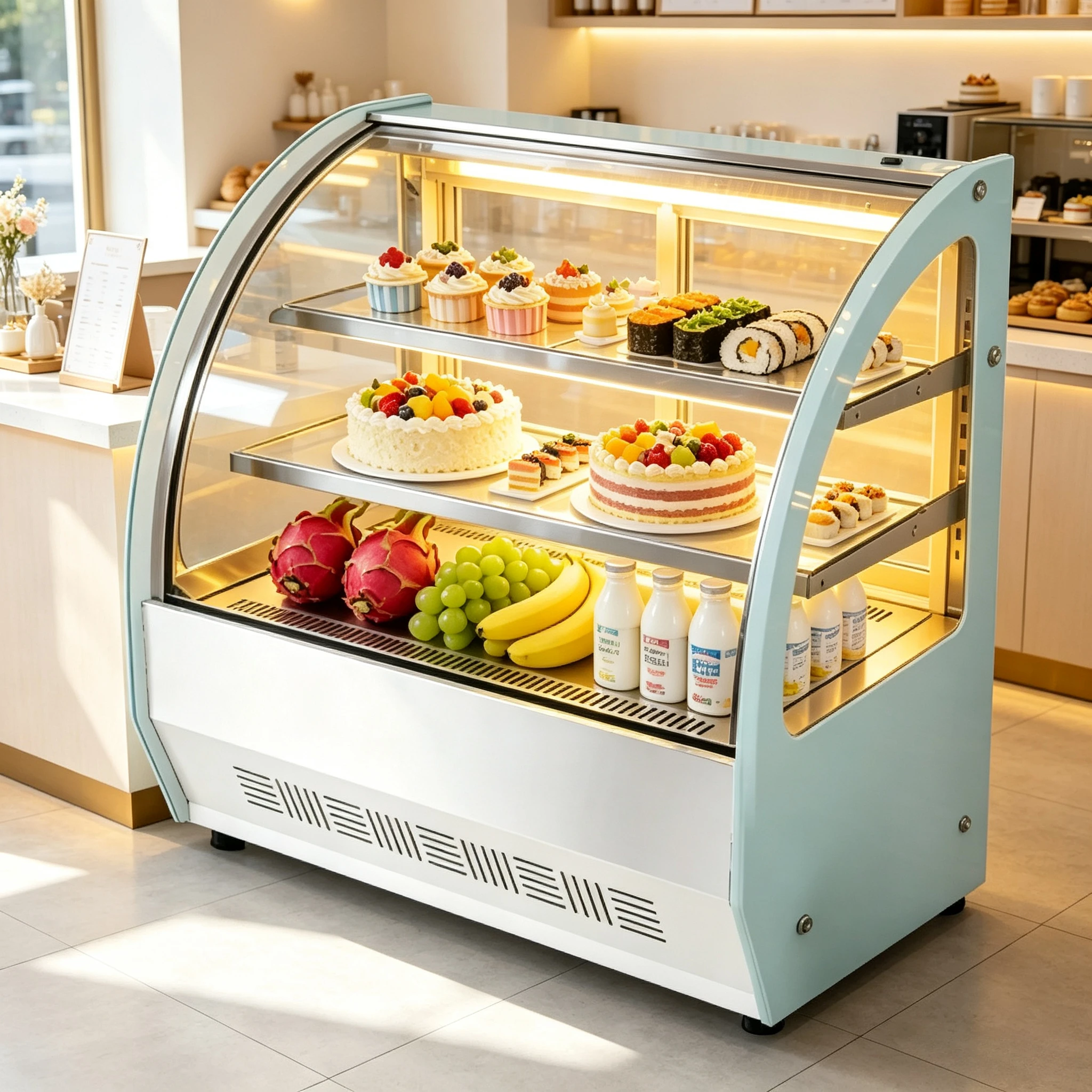 Small Double Temperature Dining Table Cake Display Case and Dessert Display Case Glass Refrigerator for Ice Cream Cooling Cooler