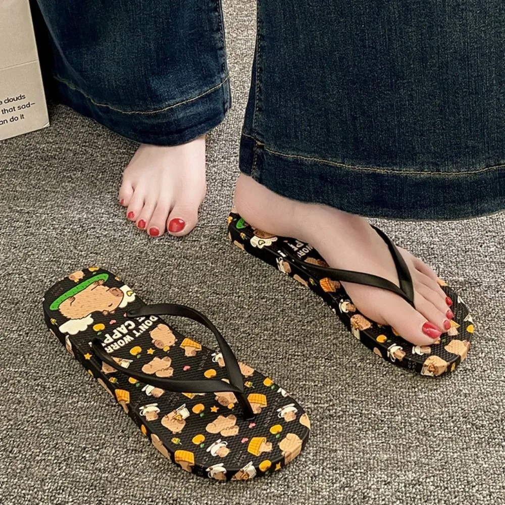 شباشب كابيبارا اللطيفة من مادة PVC، نعل ناعم، شباشب شاطئ حلوة كرتونية مضادة للانزلاق للنساء في المنزل