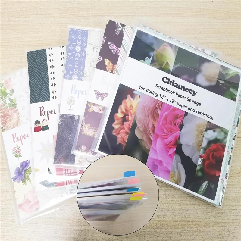 A003 32 szt. Przezroczysty organizer do scrapbookingu koperty kieszenie do przechowywania rękawy do przechowywania 12X12 cali z 60 szt. Naklejki na etykiety