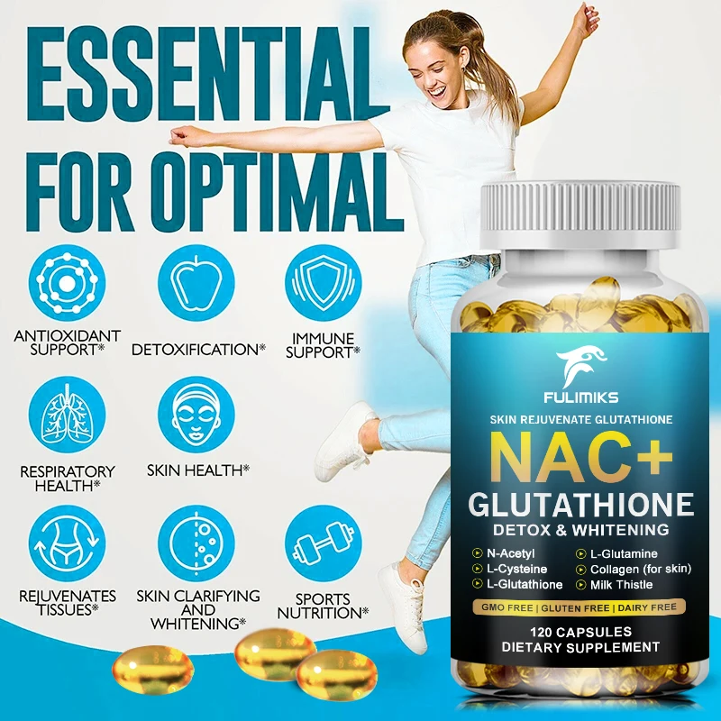 NAC+ Glutathione Capsules Rozjaśnia skórę, stawy i włosy Przeciwstarzeniowe blizny potrądzikowe - Dark Spot Repair & Cleanse Detox