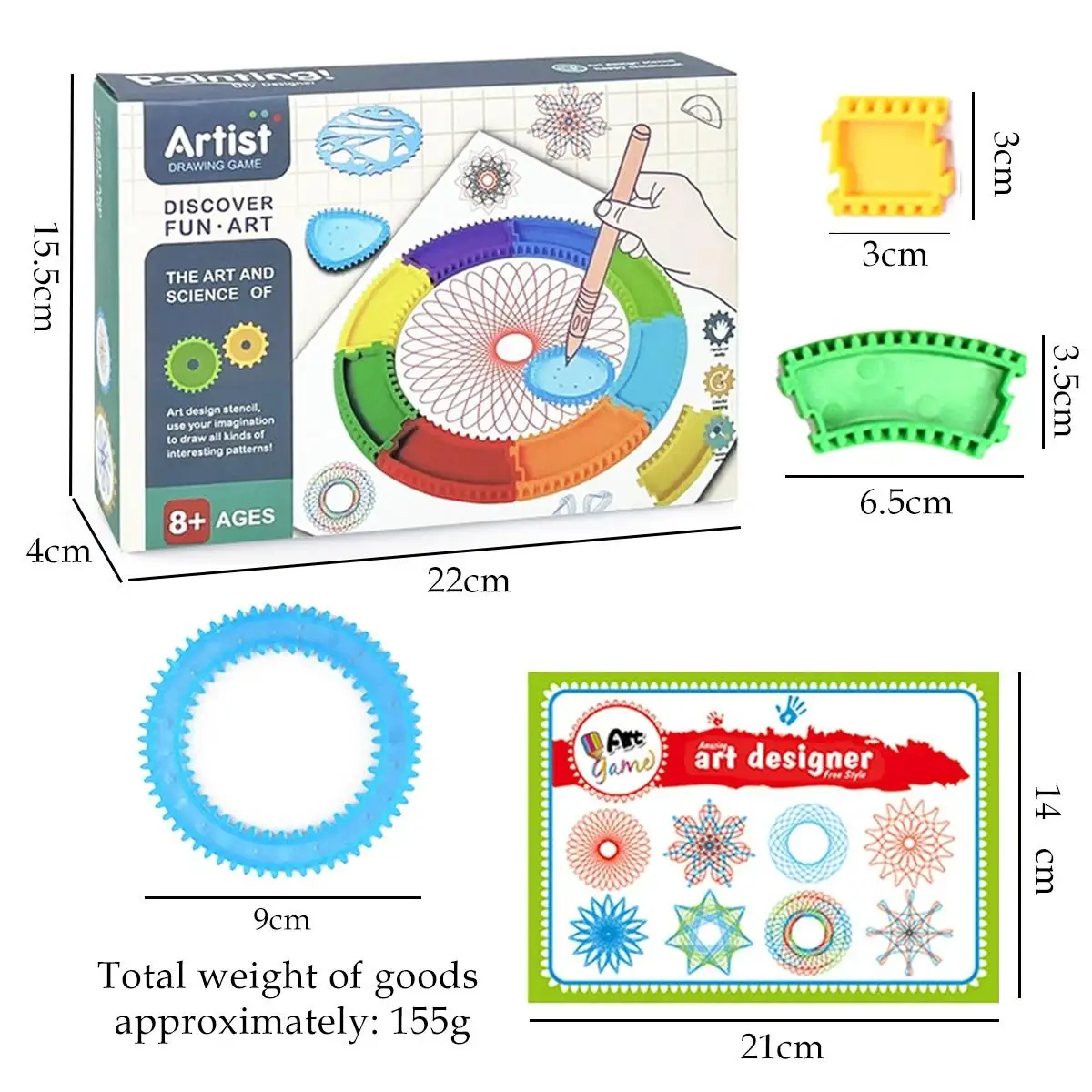재미있는 스피로그래프 드로잉 장난감 세트, 맞물림 기어 및 플레이트 기하학 자, 창의적인 교육용 어린이 DIY 아트 공예 자 장난감