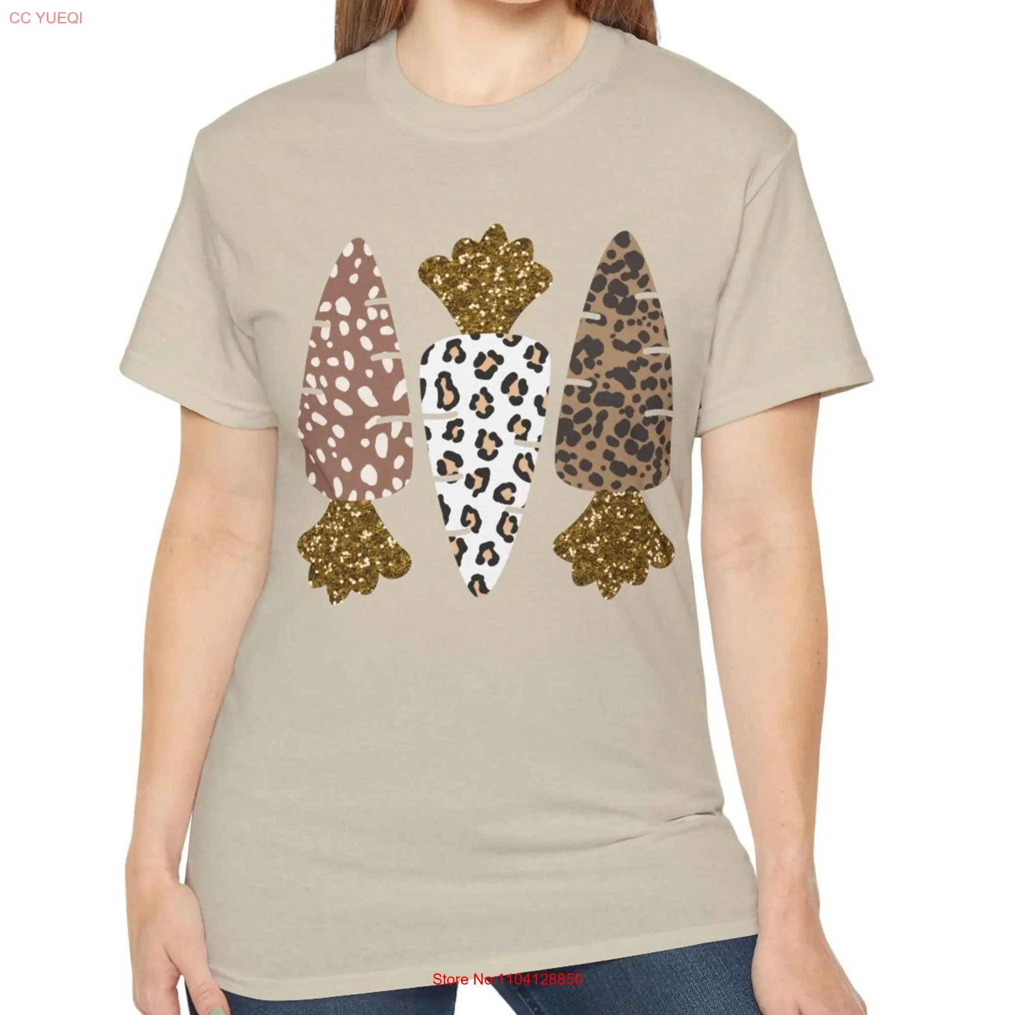 Animal Print Carrots T Shirt Easter Leopard Ultra Cotton for Women Sustainable Ethical long or short sleeves