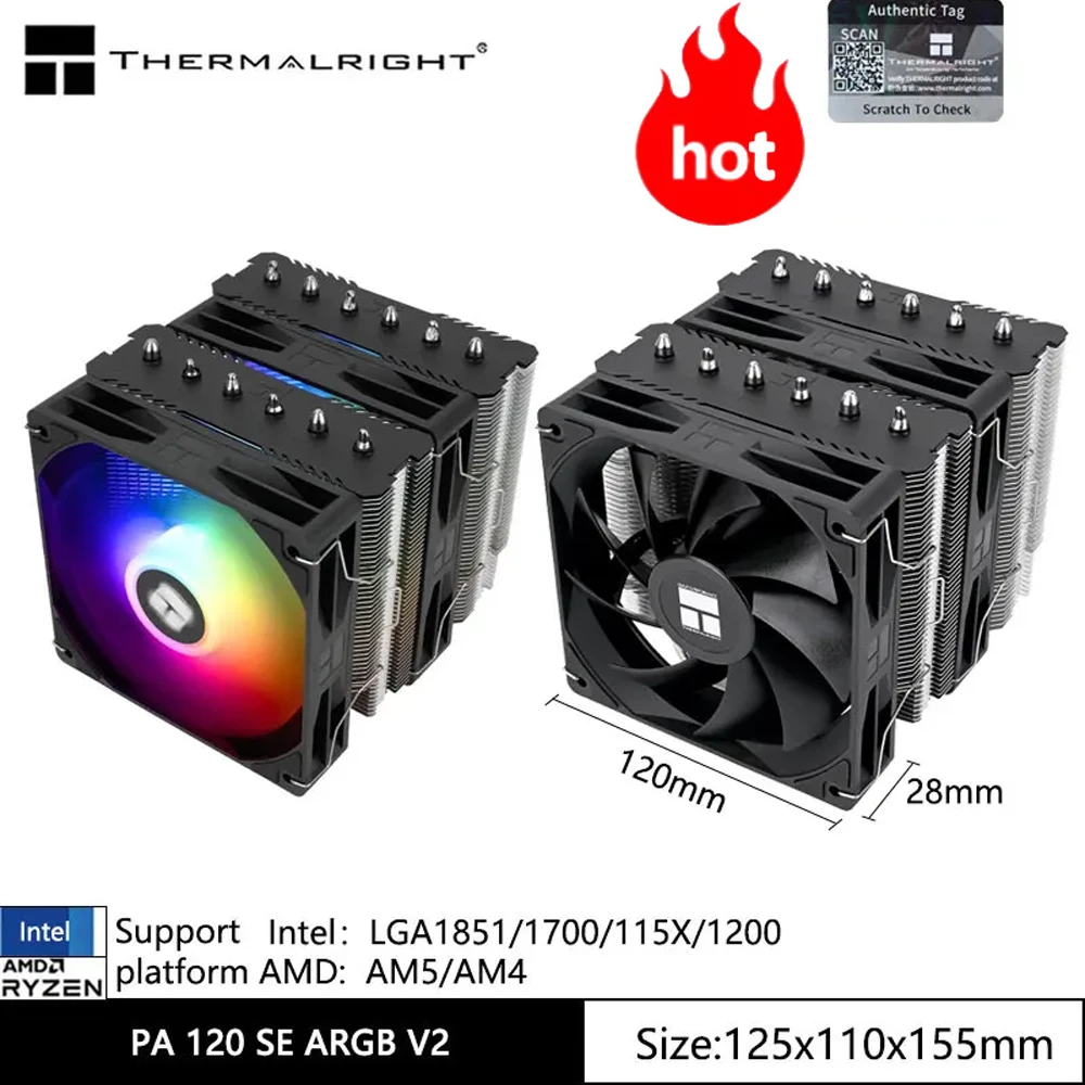 

Thermalright Peerless Assassin 120 SE V2 Computer case air cooling radiator,Support LGA1851/1700/AM5/AM4 with 120x120x28mm fan