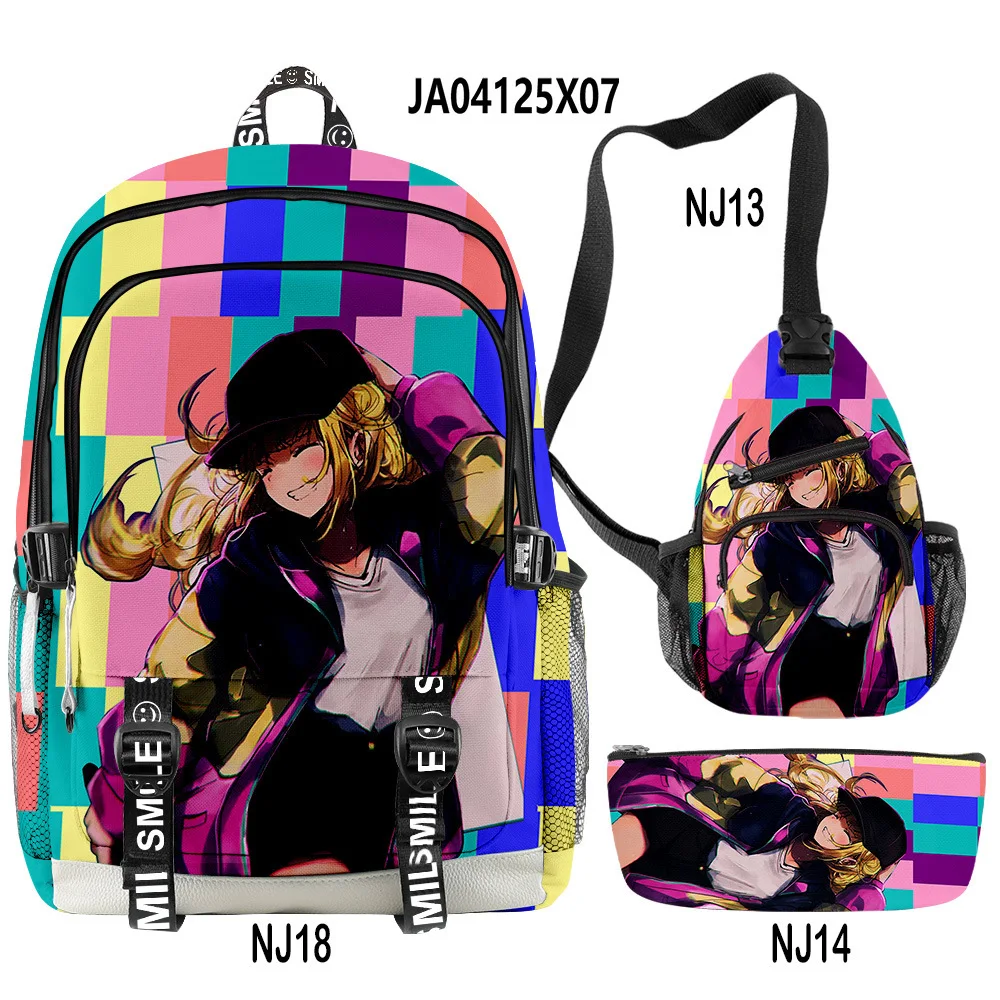 Hip hop jovem ya menino kongming anime impressão 3d 3 pçs/set oxford à prova dwaterproof água notebook multifuncional mochila saco de peito lápis caso