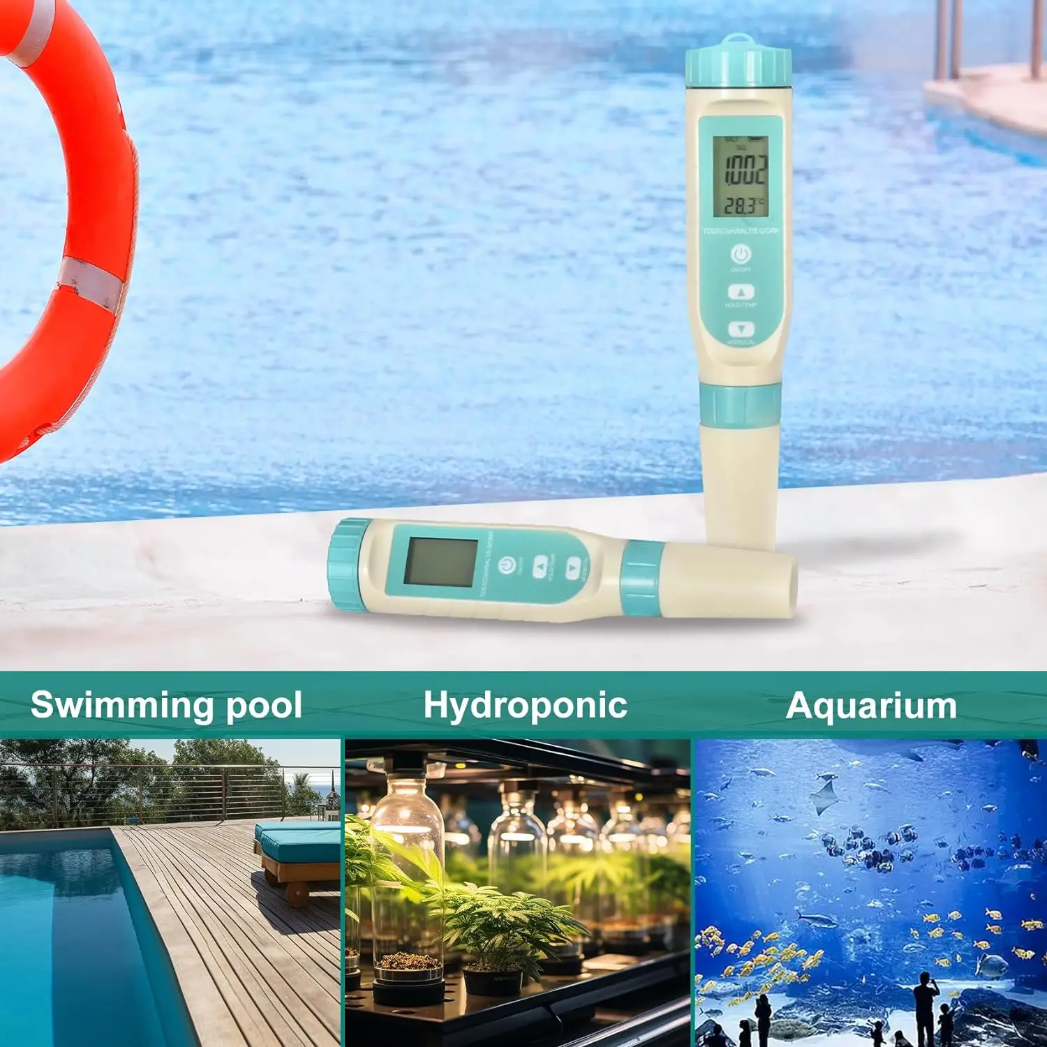 Testeur d'eau de piscine numérique 7 en 1, combo gratuit, ine, pH, TDS, sel, ORP, S.G-Essential, moniteur de qualité de l'eau