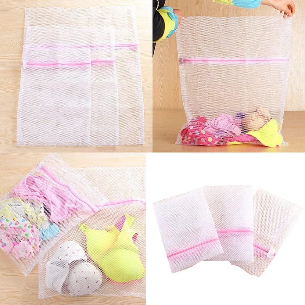 3Pcs/Set Zipped Laundry Bags Reusable Washing Machine Clothing Care Washing Mesh Net Bra Socks Lingerie Underwear Laundry Bags