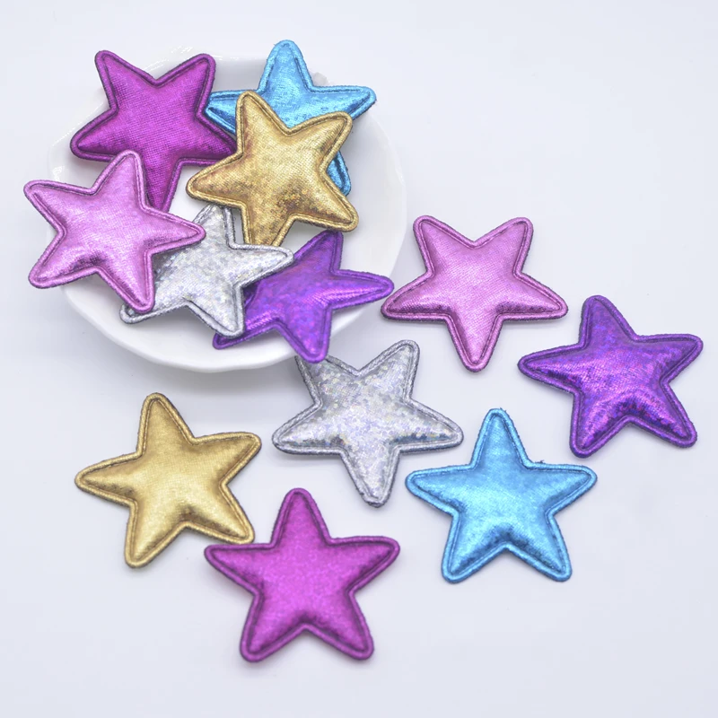 50Pcs Shining Colorful 40mm Star Cloth Applique Sew On Patch for Children Shirt Jacket Jeans Dress Bags DIY Accessories