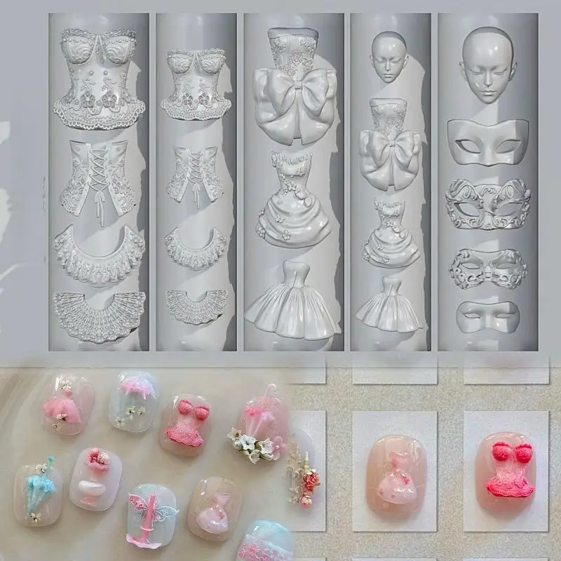 1Pcs 3D Cute Mask Doll Head Princess Dress Nail Art Mold DIY Accessories Nail Art Templates Decoration