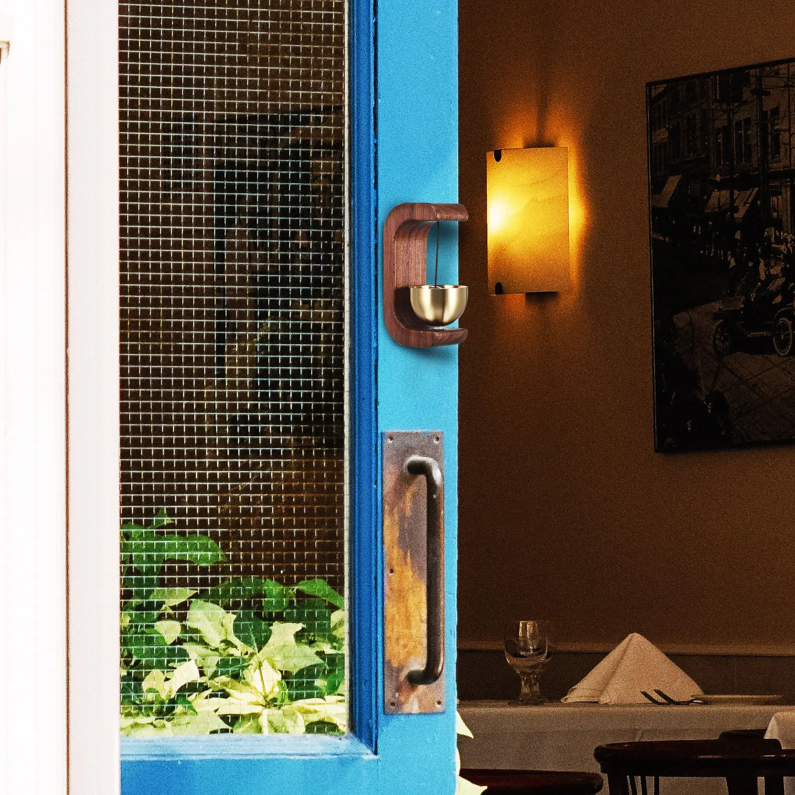 Copper Shopkeeper Bell Wooden Door Chime Decorative Business Door Bell for Home Office Fridge Entry Alert Crisp Sound