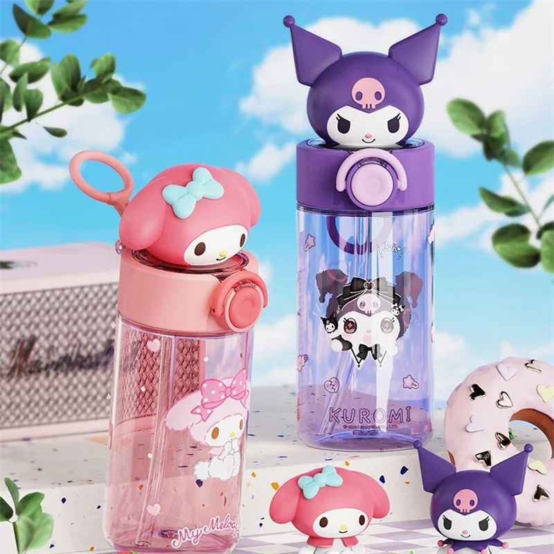 X&W 500ML Sanrio Hello Kitty Water Cup Tritan Kid Drinking Cup Elastic Lid Kawaii Kuromi Cinnamoroll Melody Water Bottles Gift view 3