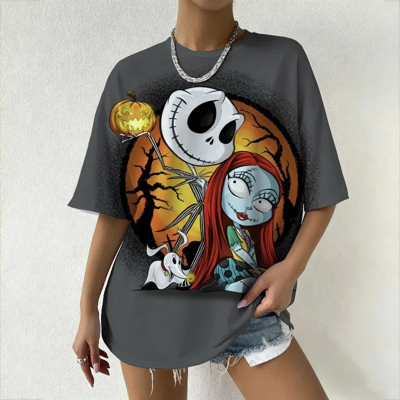 

Женская футболка с рисунком «Кошмар перед Рождеством» Джека и Салли, летний топ большого размера для уличной одежды, модная повседневная футболка Y2k