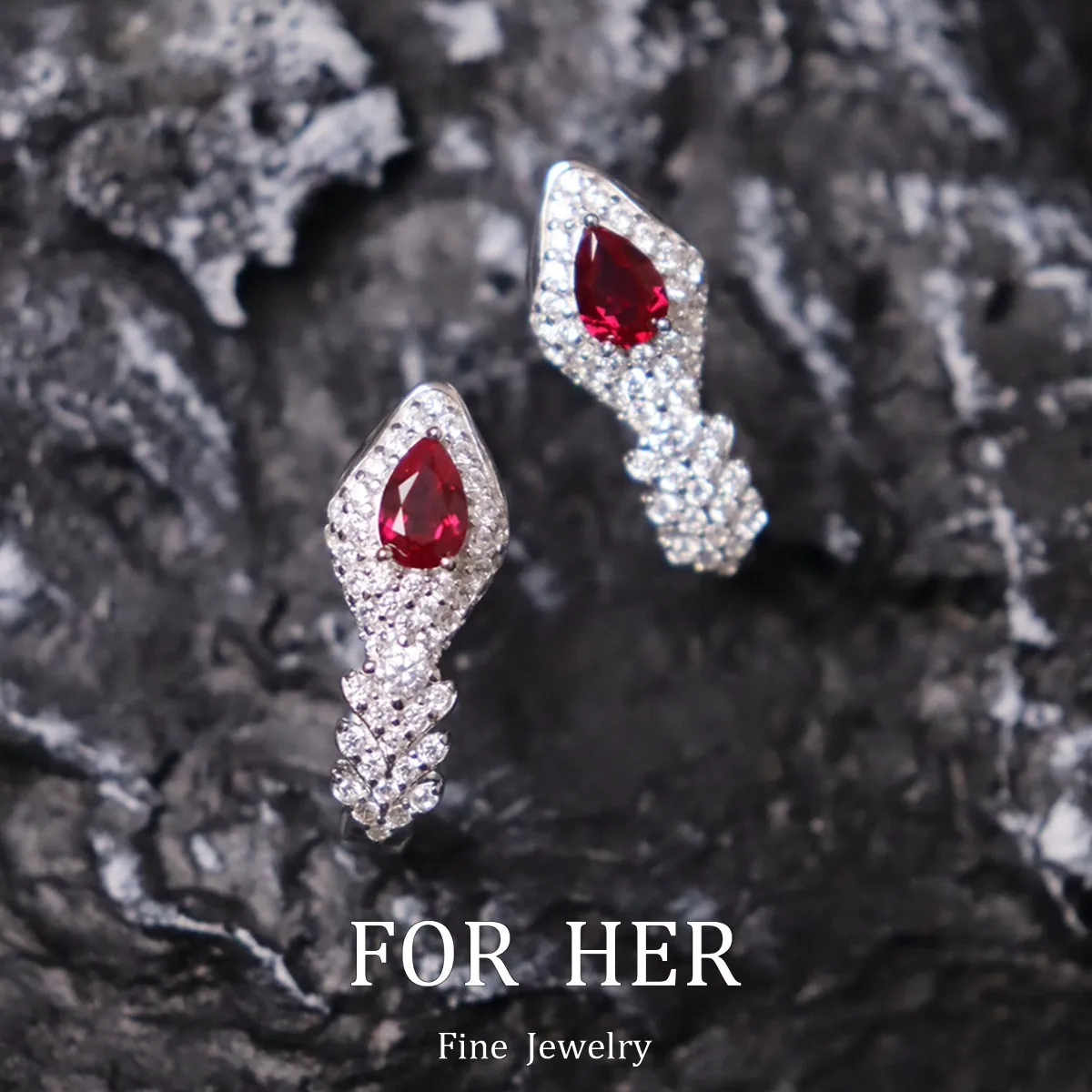 

ForHer Jewelr 925 Sterling Silver 4*6mm Pear Cut Pigeon Blood Ruby Snake Bones Earrings For Women Sparkling Wedding Fine Jewelry