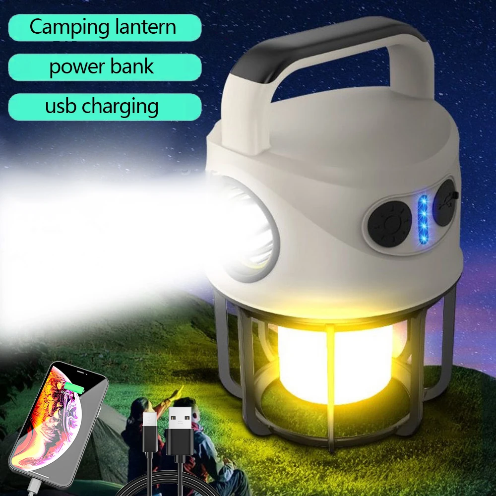 

Portable Camping Lantern Rechargeable LED Flashlight Waterproof Tent Light Atmosphere Night Lamp Emergency Powerbank Searchlight