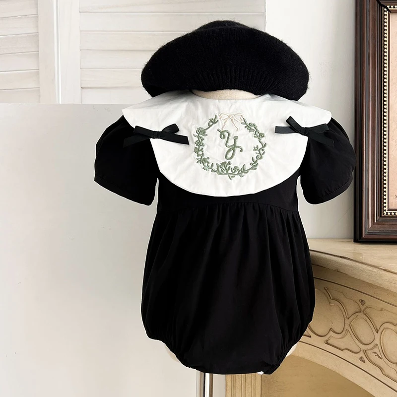 New Baby Girls Clothing Summer Infant Baby Girls Jumpsuit Retro Short Sleeve Cotton Embroidery Bow Newborn Baby Girls Bodysuits