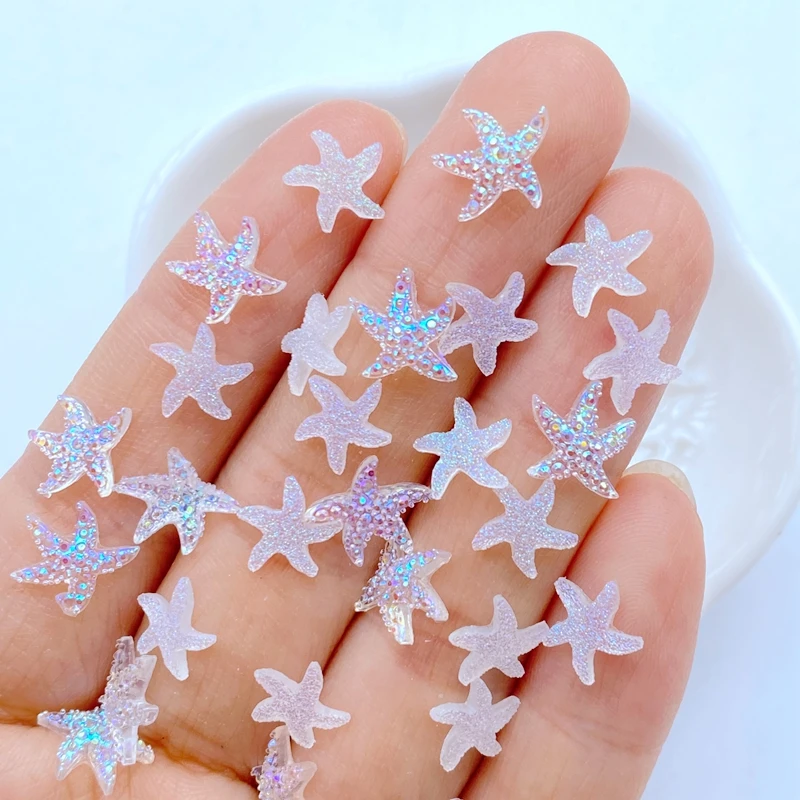 100Pcs Neue Nette Mini 8mm /9*10mm Mixed Weiß Seestern Harz Nagel Teile Zubehör Kawaii DIY Nagel Kunst Dekoration