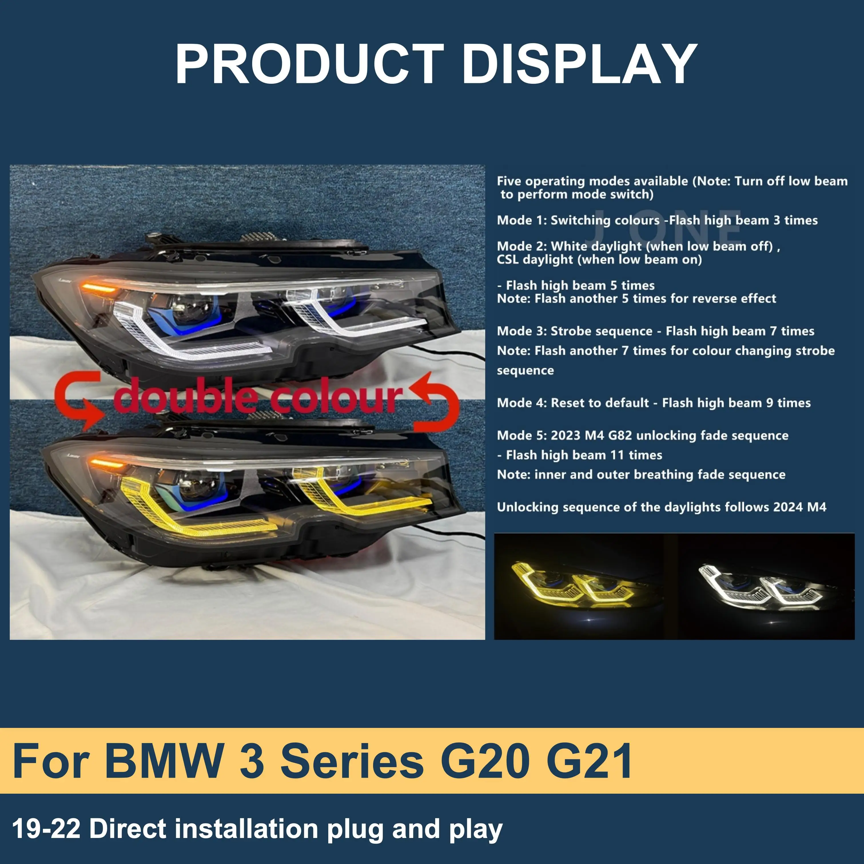 J ONE Car Headlamps Drl Rgb Colour Control By Phone Headlight For BMW 3 Series G20 G21 2019-2022 Car Headlight