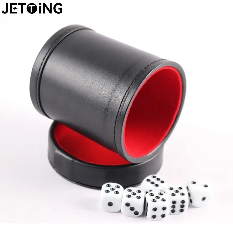 Double Layer Dice Cups Black PU Red Flannel Dice Cup Bar Game Supplies With 6pcs Dices Game Supplies