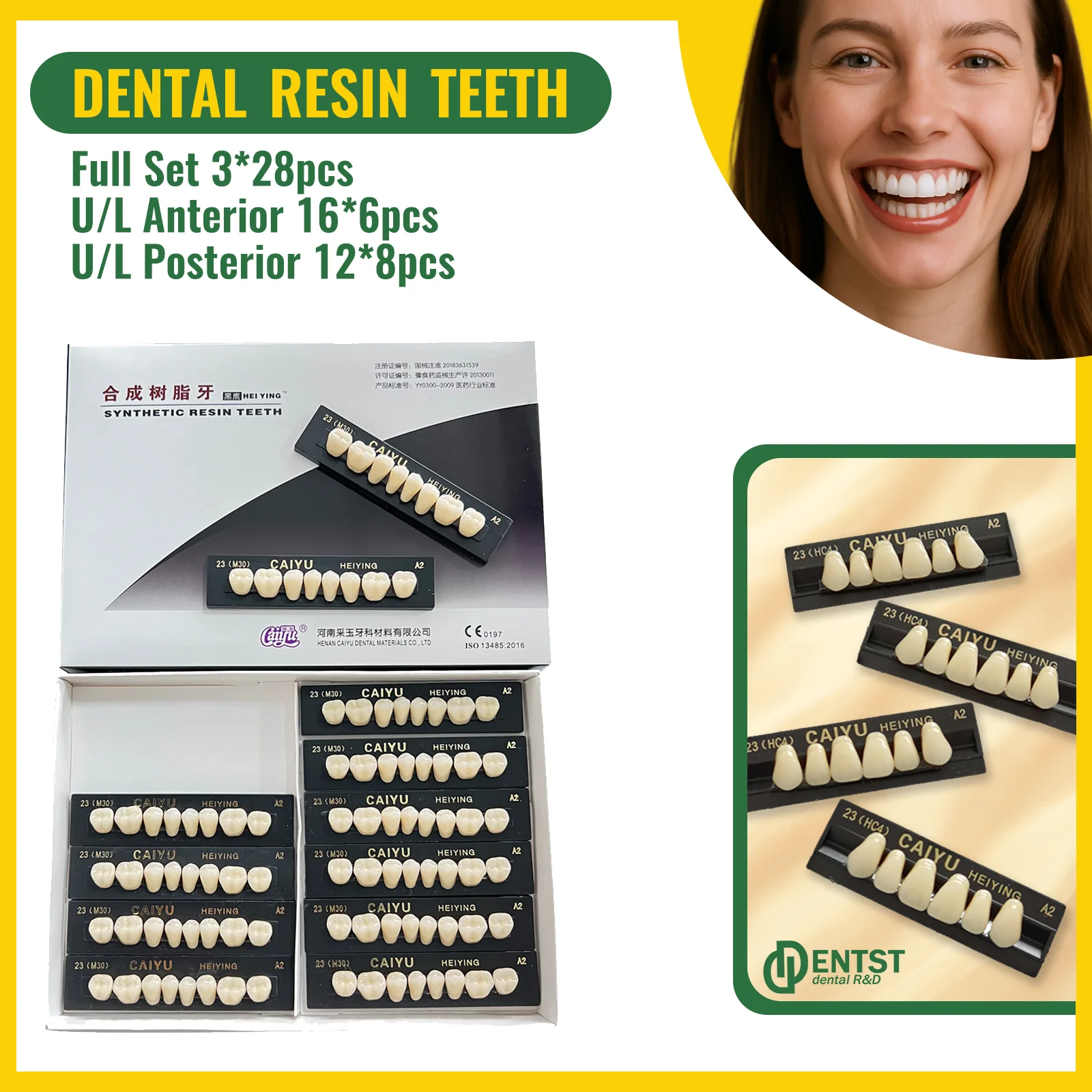 Dental Synthetic Resin Teeth Dientes Acrílicos Acrylic Upper Anterior Lower Posterior Teeth synthetic resin teeth A1 A2 A3 96PCS