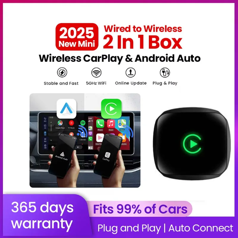 2 في 1 لاسلكي CarPlay Android Auto Adapter Plug & Play تحويل سلكي إلى دونجل لاسلكي للسيارات السلكية CarPlay السلكية #1
