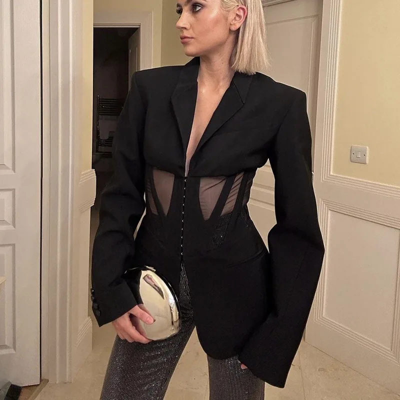 

Дизайнерский пиджак с v-образным вырезом FW25 Женский корсет с детализацией на талии Приталенный пиджак на заказ Изысканный