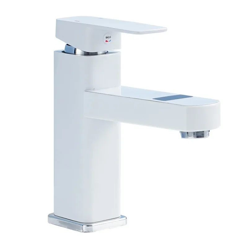 Household Bathroom Wash Basin Water Tap Intelligent Temperature Digital Display High and Low Hot and Cold White Water Tap