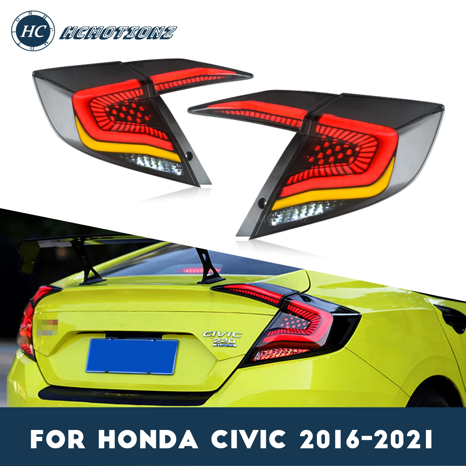 

HCMOTIONZ Car Tail Lights For Honda Civic 10th Gen 2016-2021 Styling LED Rear Lamp DRL Start UP Animation Assembly Accessories