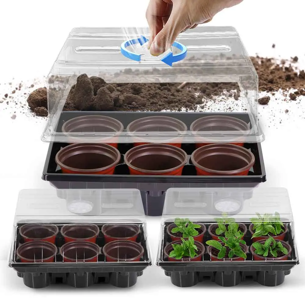 

PET Nursery Cup Tray Kit with 6pcs Seedling Cups Transparent Cover Adjustable Humidity Indoor Garden Plants Germination Grow Box