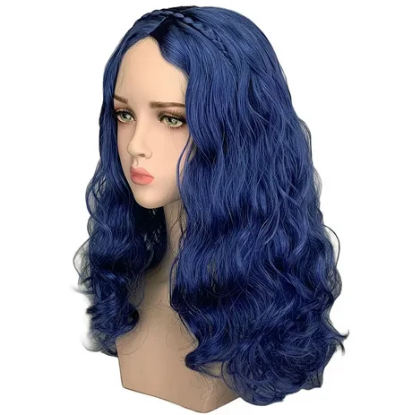 Descendants 2 Evie Blue Long Wavy Wig Cosplay Costume Heat Resistant Synthetic Hair Party Role Play Wigs