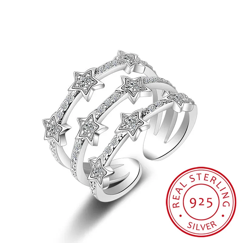 Moda quente 925 prata esterlina multi-camada cz zircônia estrela anéis ajustáveis para mulheres anillos redimensionáveis anéis bague/jljlfja