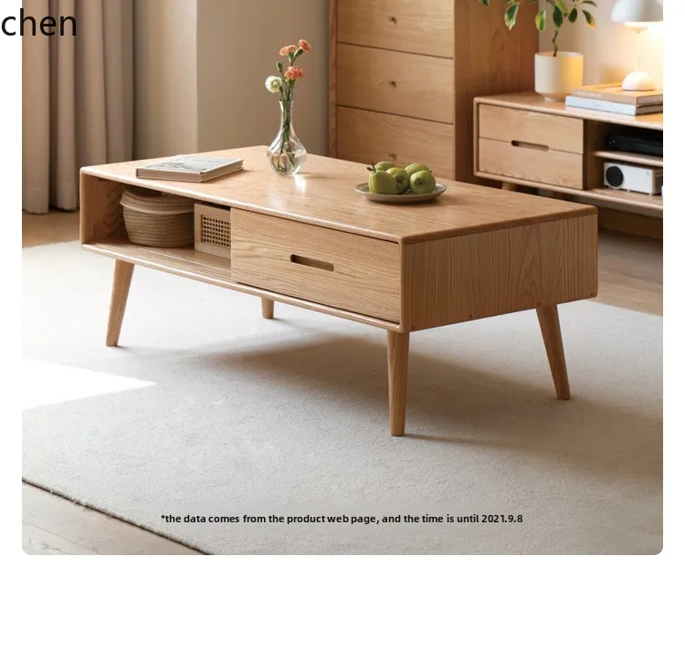 HT solid wood coffee table simple small apartment tea  living room oak small table log tea