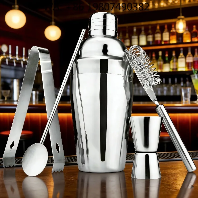 5Pcs Mini Stainless Steel Bartender Mixing Kit, Boston Cocktail Shaker Jigger Spoon Muddler, Compact  Bar Supplies