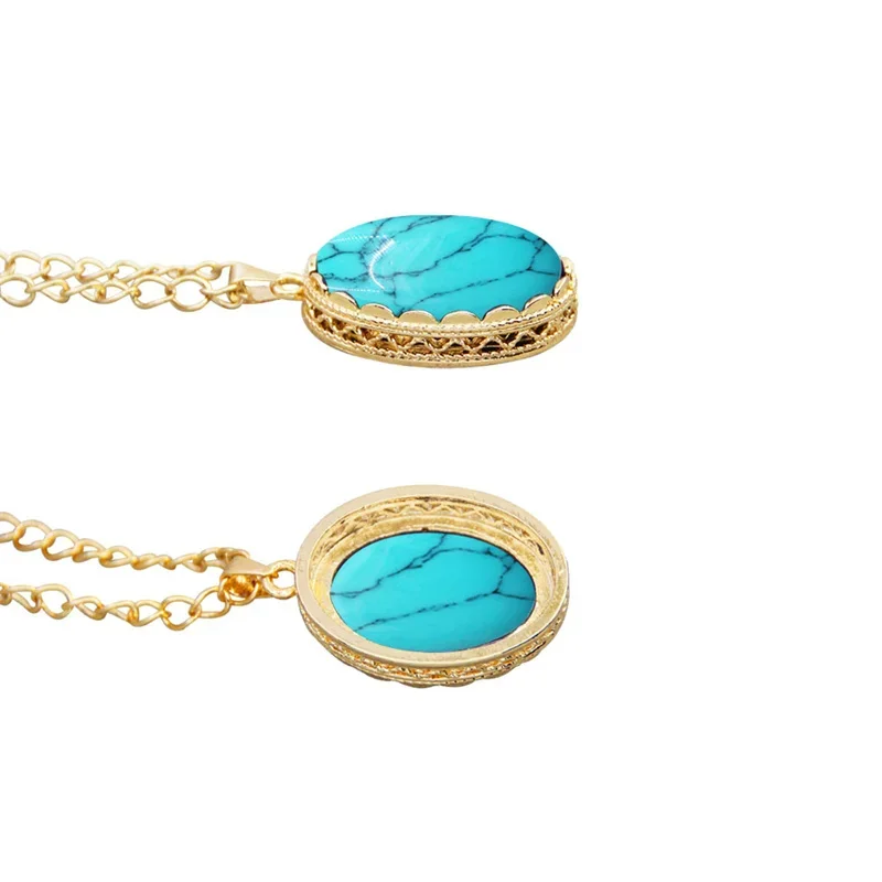 5 Colors Synthetic Turquoises Necklace Earring Ring Jewelry Set For Women Gold Color Fashion Red White Blue Stone Women Set