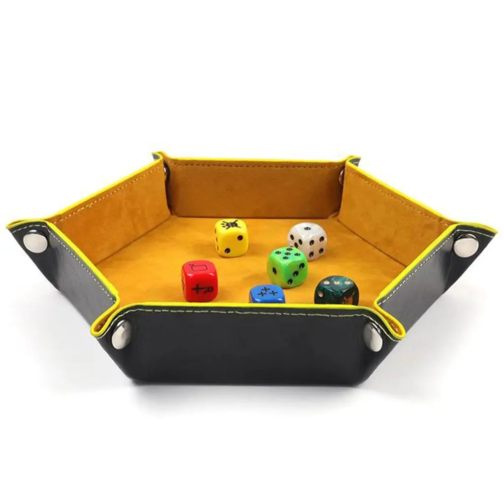 Plateau à dés hexagonal Portable, boîte de rangement pliable en cuir, tapis en flanelle pour jeux roulants et fêtes