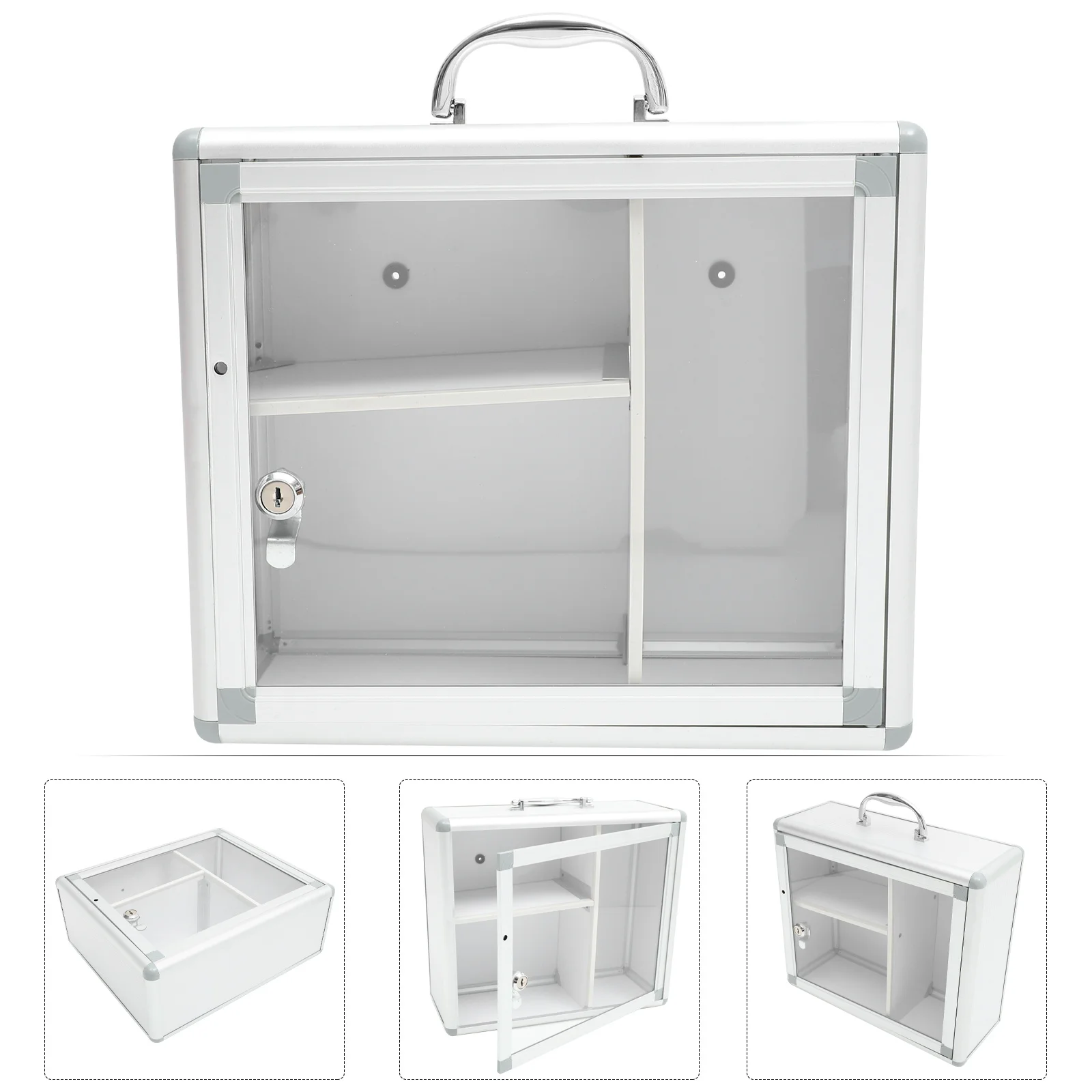 حافظة تخزين للإسعافات الأولية للطب مثبتة على الحائط من سبائك الألومنيوم للمكتب المنزلي مرئية للأدوية المنزلية