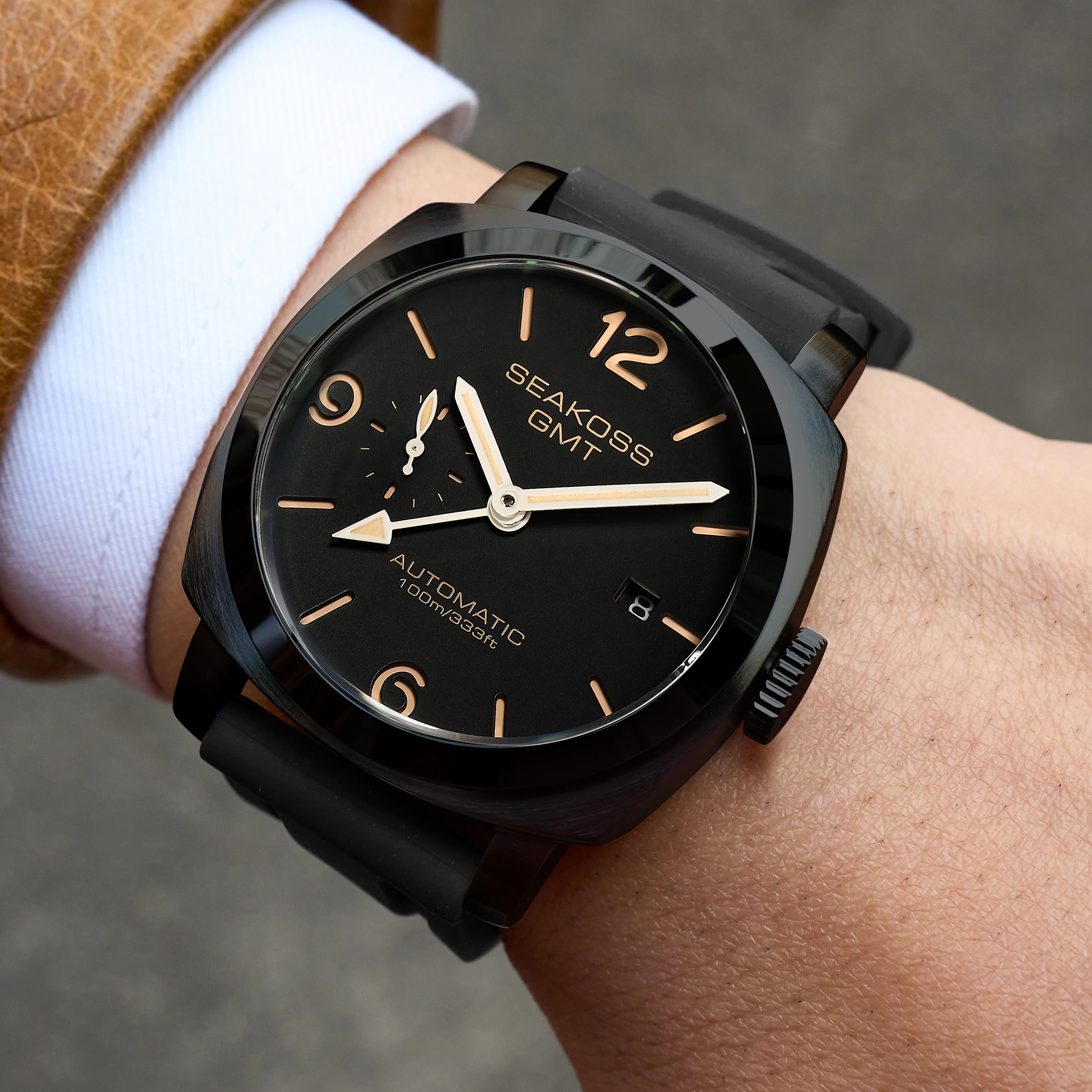 SEAKOSS GMT Relógio Mecânico Automático Para Homens ST2557 Movimento Super Luminoso Calendário Mergulho Relógios de Pulso Safira À Prova D 'Água