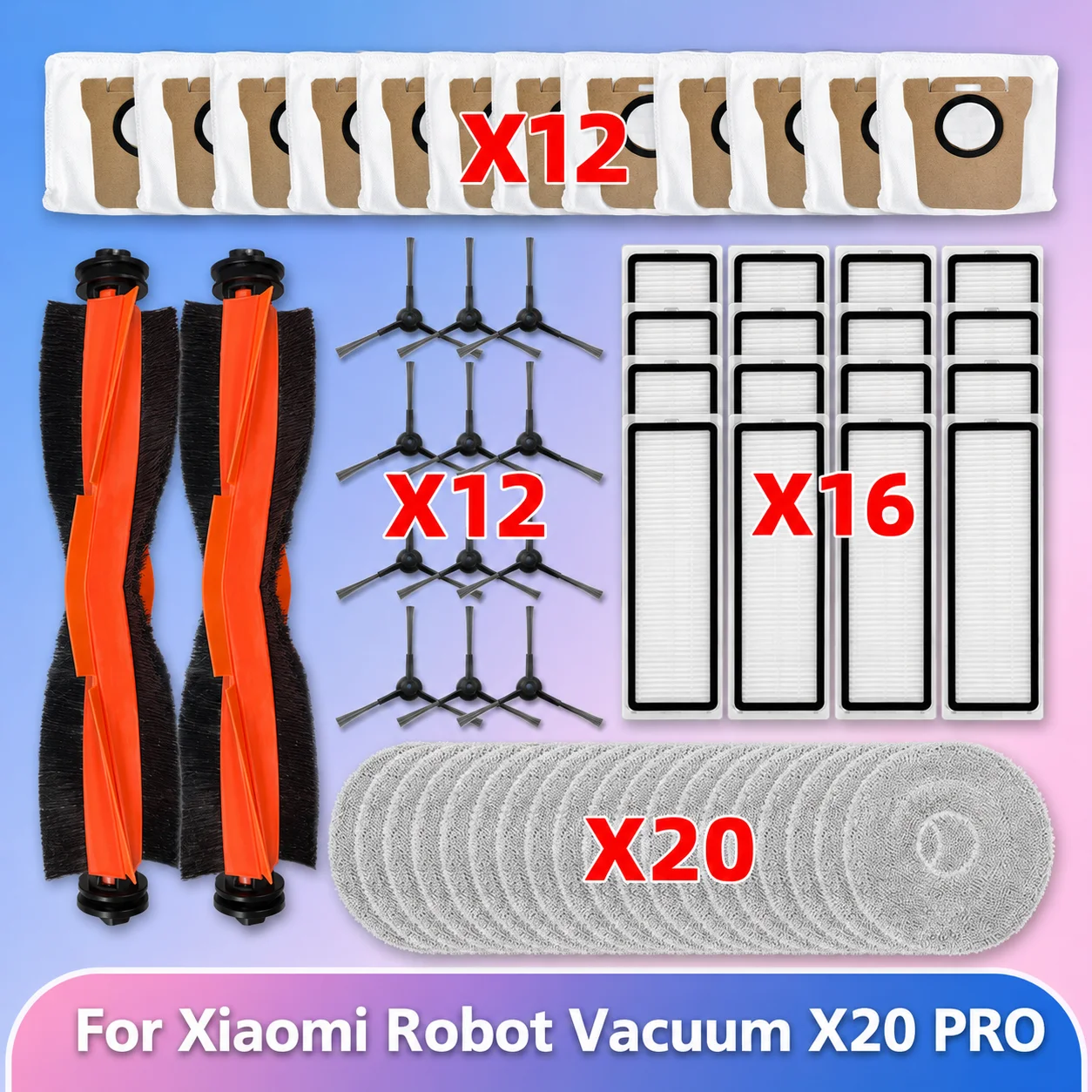 Pasuje do ( Xiaomi Robot Vacuum X20 PRO / D102GL ) Części do odkurzacza Główna rolka Szczotka boczna Filtr Hepa Ściereczka do mopa Worek na kurz