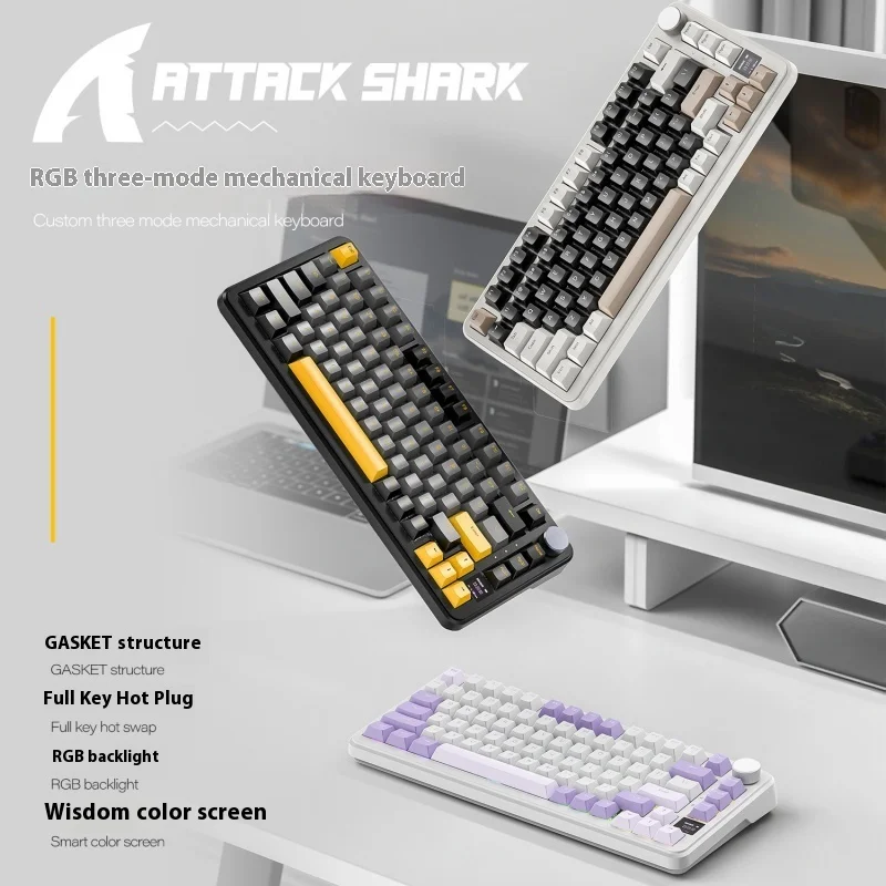 

Attack Shark X85pro 3-режимная беспроводная механическая клавиатура 2,4 г Bluetooth RGB с дисплеем Индивидуальная игровая клавиатура с возможностью горячей замены