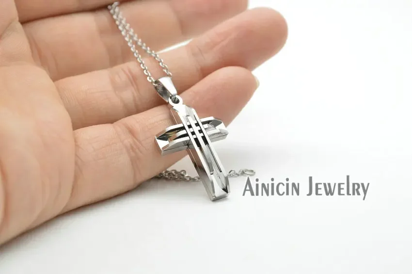 Send Free Chain High Fashion Men\'s Jesus Christian Jewelry 316L Stainless Steel Cross Pendants For Male Gift Jewelry