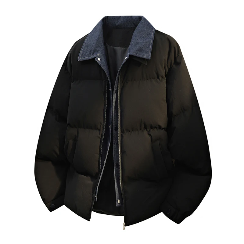 

American Sle Thiened Denim Collar down Jaet Men's Loose Outerwear Warmth Cold Resistant Fake Two-Piece Du down Coat