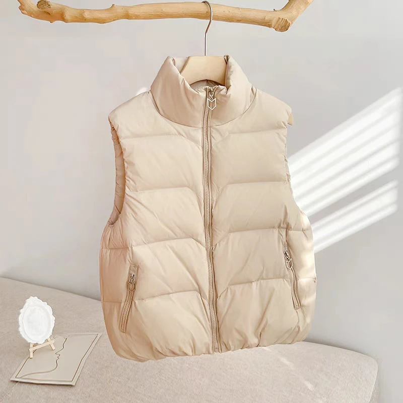 Duck Down Jacket for Girls Versatile Vest Loose Coat Stand Collar Leisure Outdoors Top Korean Style New Fall Winter 2024