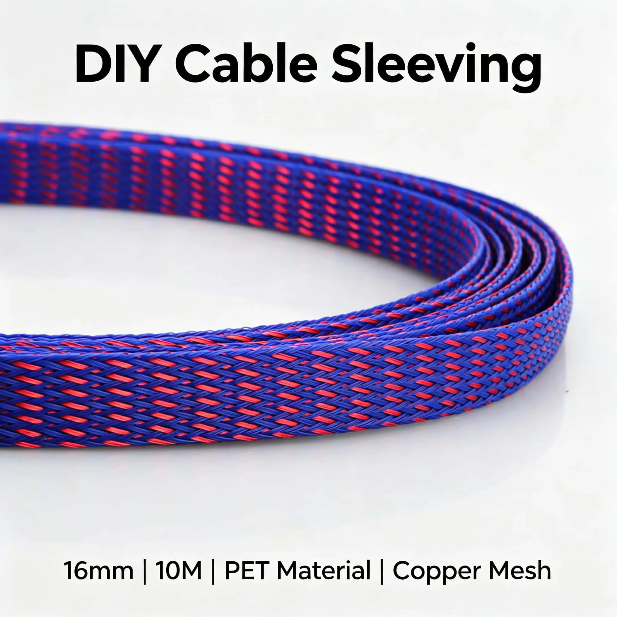 16mm Expandable Braided Cable Sleeving 10M PET Wire Harness Loom Sheath DIY Cable Management Wrap for Audio Speaker Power Wire