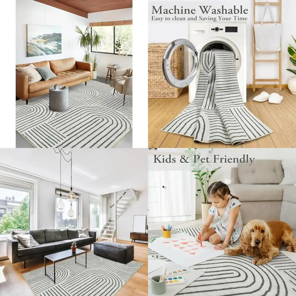 

Lahome Modern Washable Area Rug, 5x7 Rug for Bedroom, Non-Slip Soft Living Room Rug, Ultra-Thin Black and White Contemporary Flo