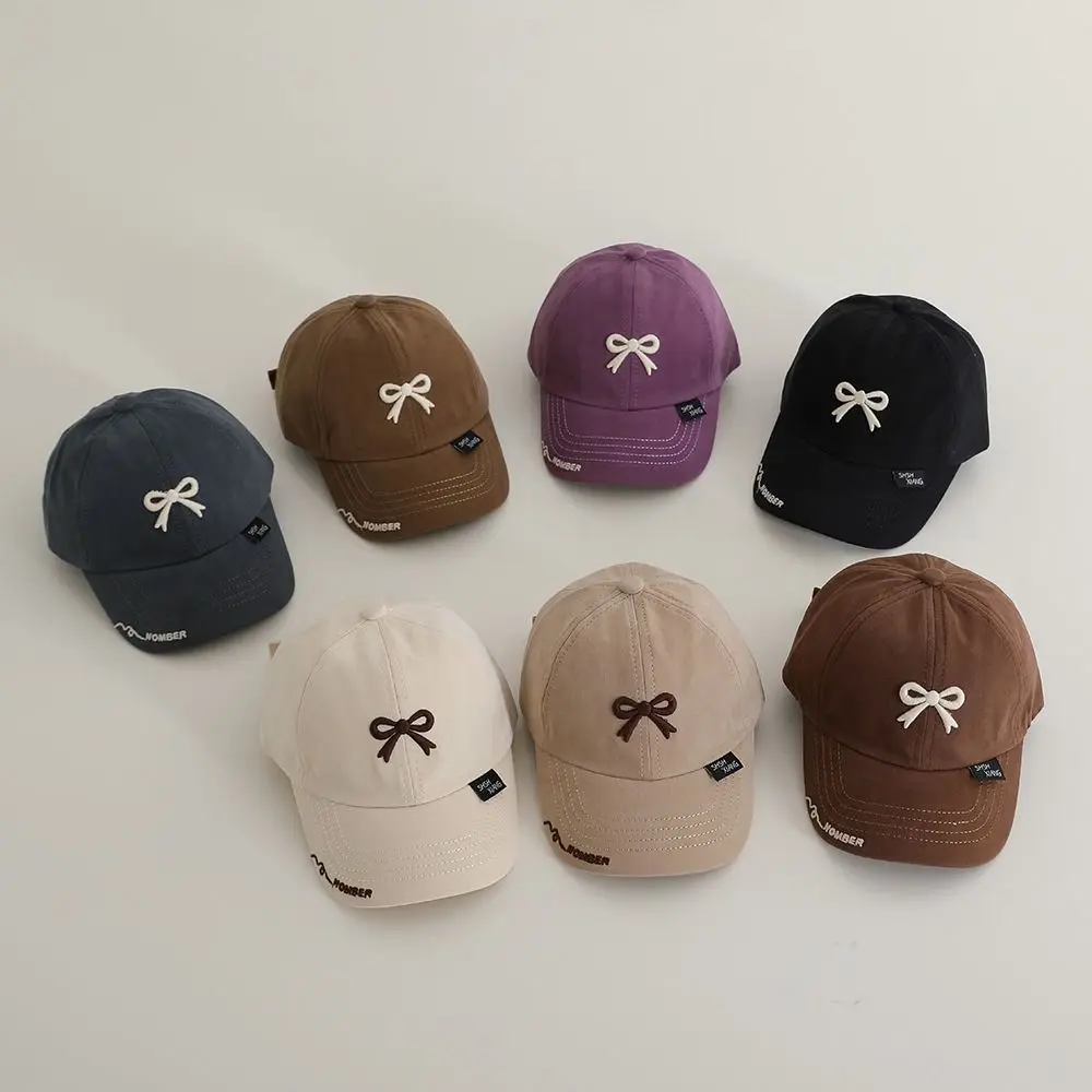 

Fashion Embroidered Bow Children Baseball Cap Solid Color Sunscreen Sun Hat Versatile Breathable Peaked Caps For 1-4 Year