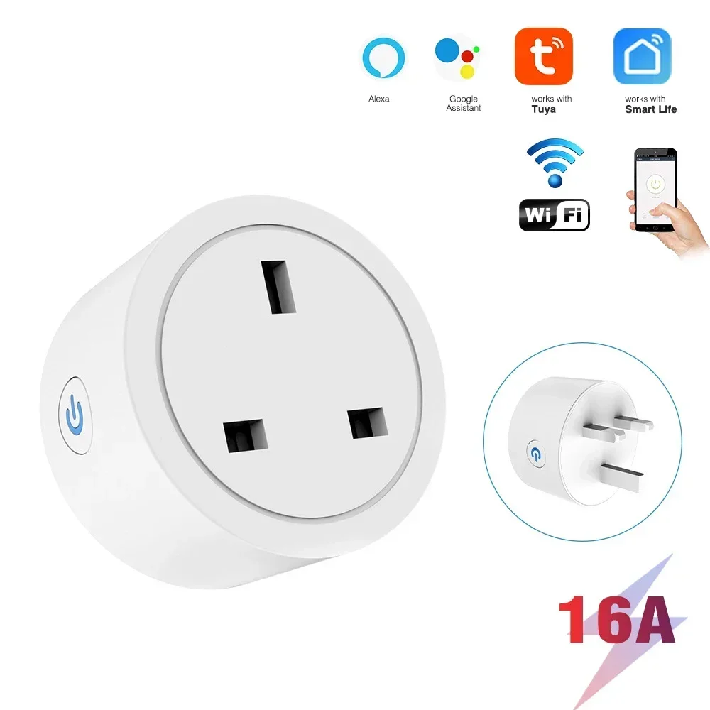 Tuya WiFi 16A/20A UK Smart Plug Мини-умная розетка Дистанционное голосовое управление с таймером монитора энергии Умный дом Google Home Alexa