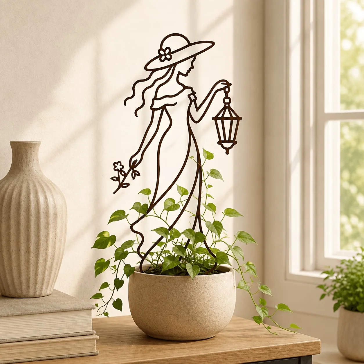Elegant Lady Metal Garden Trellis Plant Support Stake Vintage Girl Silhouette Flower Climbing Rack Yard Patio Potted Plant Decor