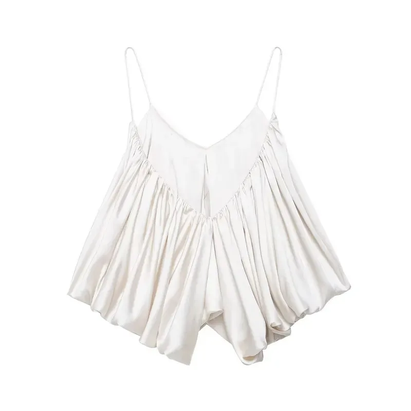 

Women's Silk Textured Sleeveless Top Summer Commuting Sexy Slit Suspender Fashionable Top for 2025