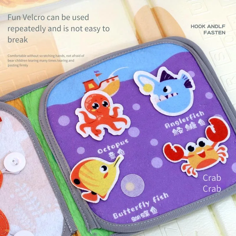 Livro de pano para bebês, educação precoce, resistente a rasgos, seguro com gancho 3d, brinquedo cognitivo montessori, livro sensorial lavável