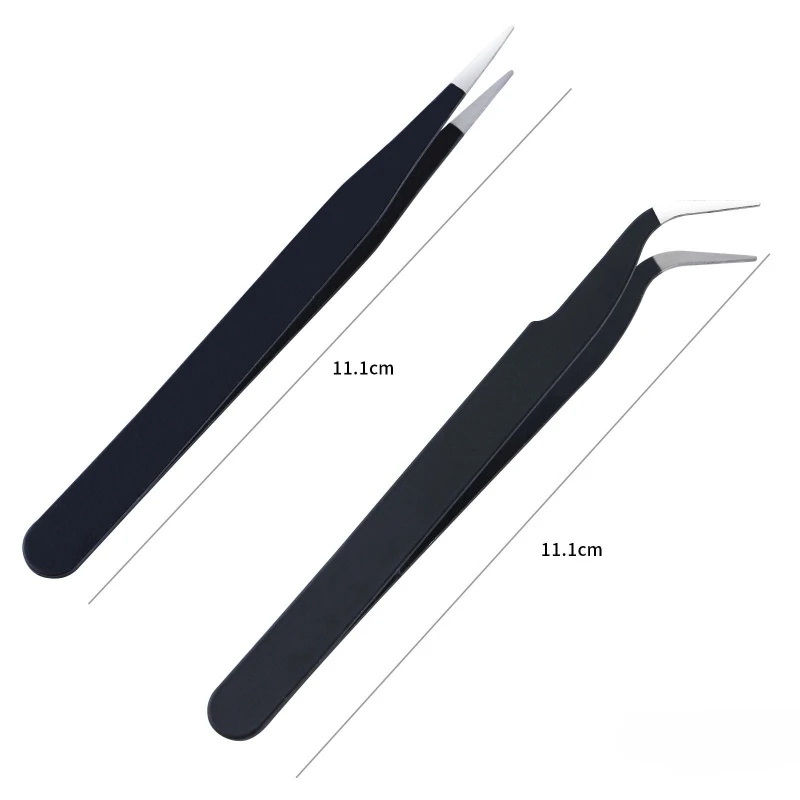 2pcs Black Anit-Static Tweezers Precision DIY Tweezers Maintenance Industrial Repair Home Working Model Making Hand Tools Set