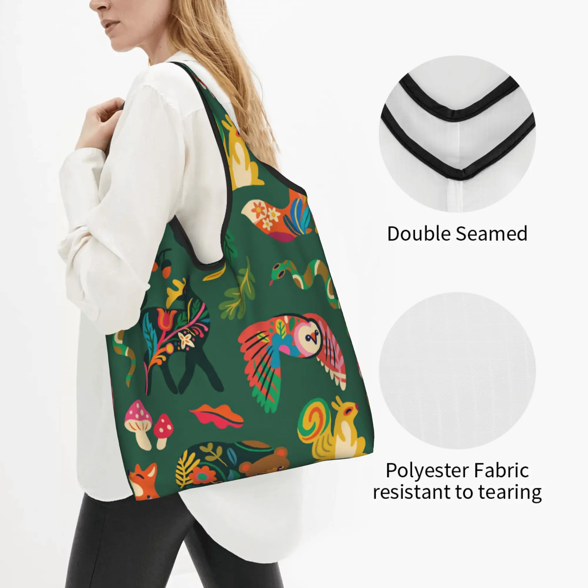 Kawaii Nordic Style Reindeer Brown Bear Owl Shopping Tote Bag Portable Scandinavian style Grocery Shopper Shoulder Bag