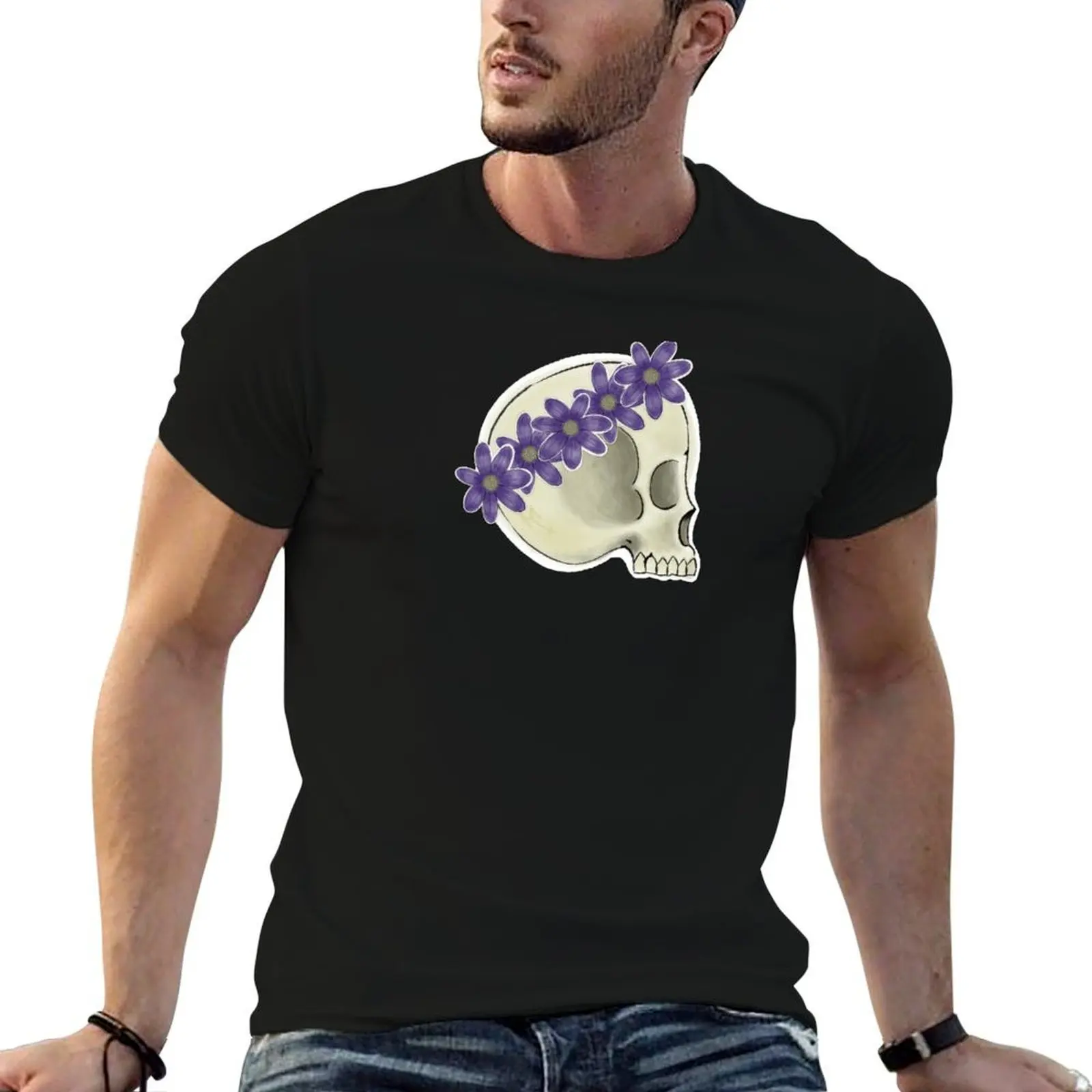 Skull wearing a flower crown T-Shirt t shirts for man graphic vintage man tshirt cotton t shirt pack T-shirt